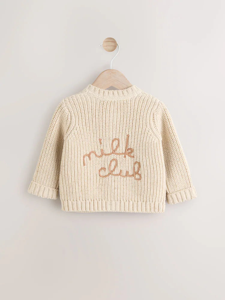 (Pre-Order) Next Neutral Milk Club Chunky Knitted Embroidered Baby Cardigan