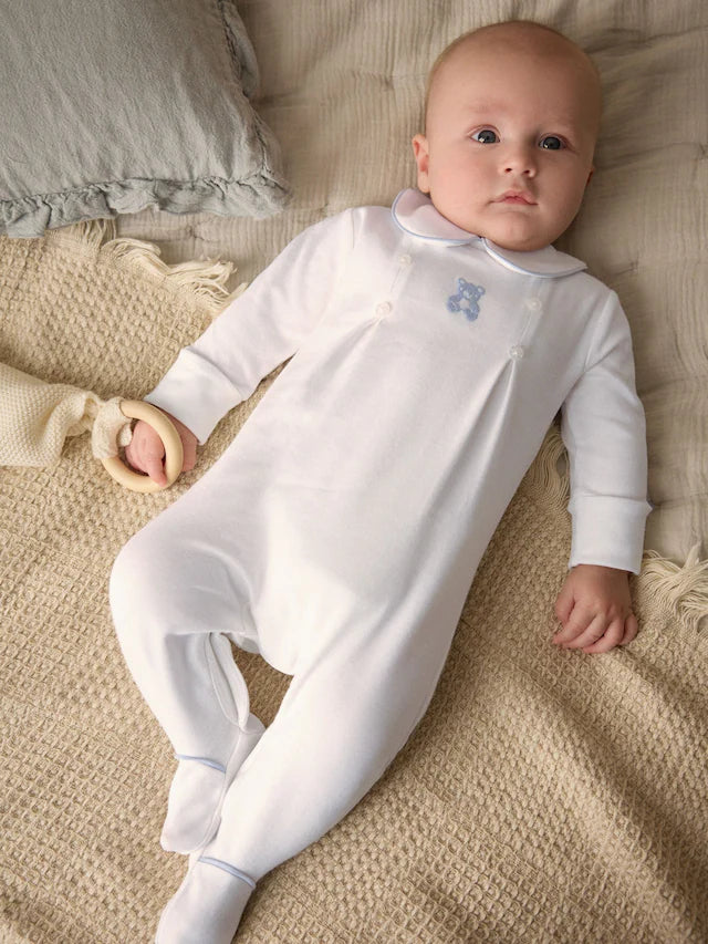 (Pre-Order) Next White Bear Occasion Baby Sleepsuit