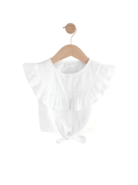(Pre-Order) White 100% Cotton Tie Front Blouse (3-16yrs)