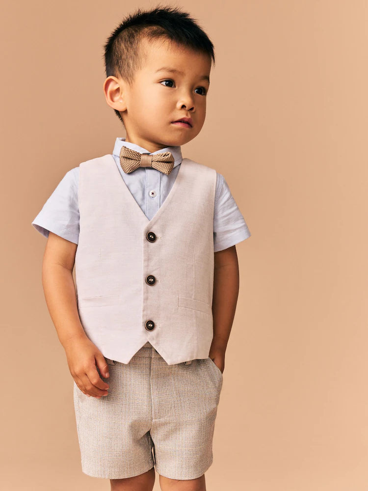 (Pre-Order) Neutral Tan Waistcoat Shirt Short and Bow Tie