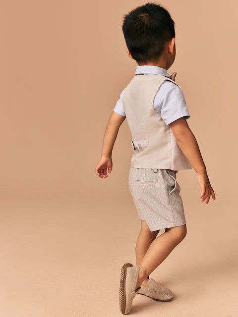 (Pre-Order) Neutral Tan Waistcoat Shirt Short and Bow Tie
