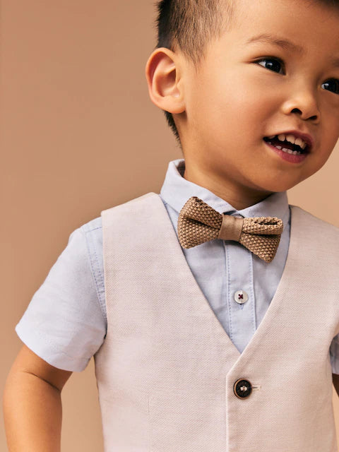 (Pre-Order) Neutral Tan Waistcoat Shirt Short and Bow Tie