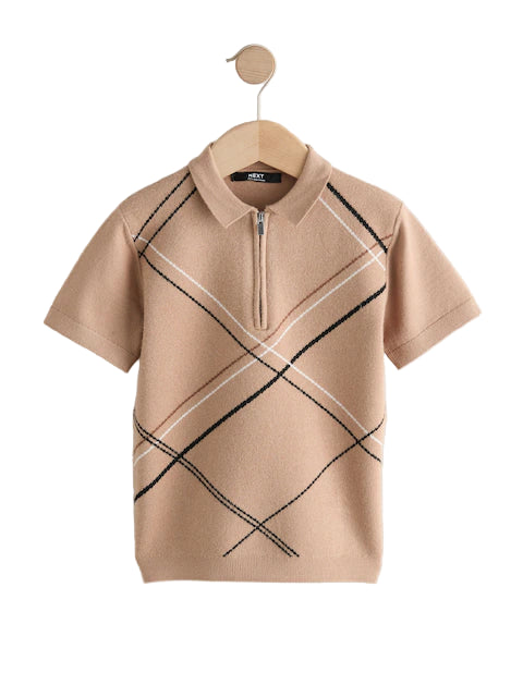 (Pre-Order) Next Argyle Knitted Zip Neck Polo Shirt