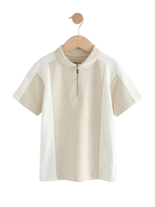 (Pre-Order) Next Stone Zip Neck Textured Colourblock Polo Shirt