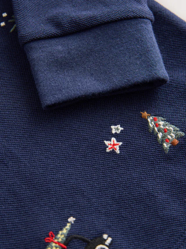 (Pre-Order) Next All-Over Embroidered Long Sleeve Polo Shirt
