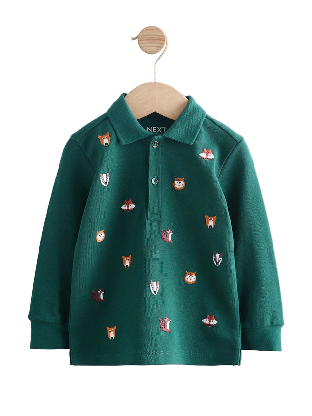 (Pre-Order) Next All-Over Embroidered Long Sleeve Polo Shirt