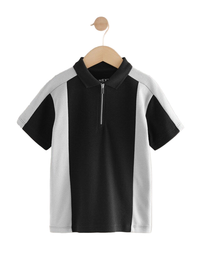 (Pre-Order) Next Stone Zip Neck Textured Colourblock Polo Shirt