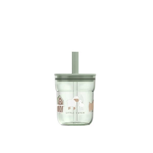 (PREORDER) Little Dutch Children's glass 250 ml With Straw Little Farm