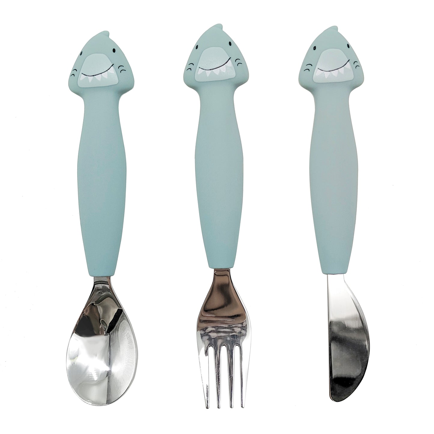 (Pre-Order)Trixie Children's cutlery set made of stainless steel and silicone, 3-piece - Mr. Shark