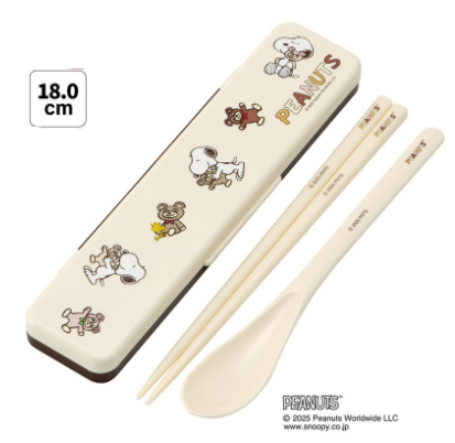 (Pre-Order) Skater Silent Chopsticks and Spoon Set, 18cm, Snoopy & Bear
