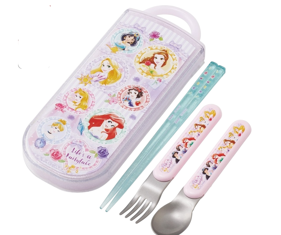 (Pre-Order) Skater Spoon Fork Chopsticks Set Kids Case Dishwasher Compatible Sliding Lunch Hashi  Disney Princess