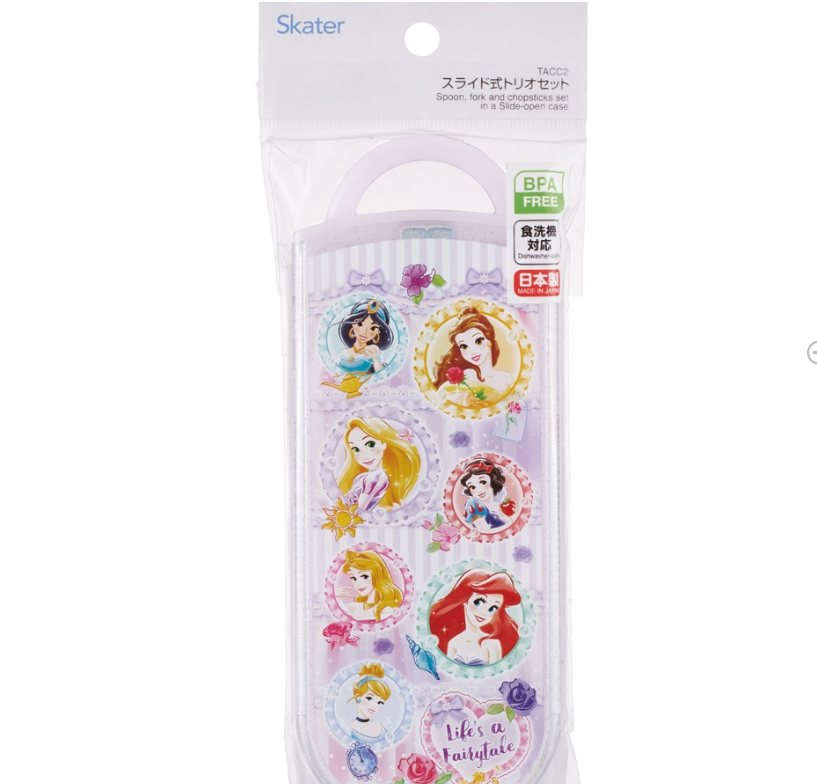 (Pre-Order) Skater Spoon Fork Chopsticks Set Kids Case Dishwasher Compatible Sliding Lunch Hashi  Disney Princess