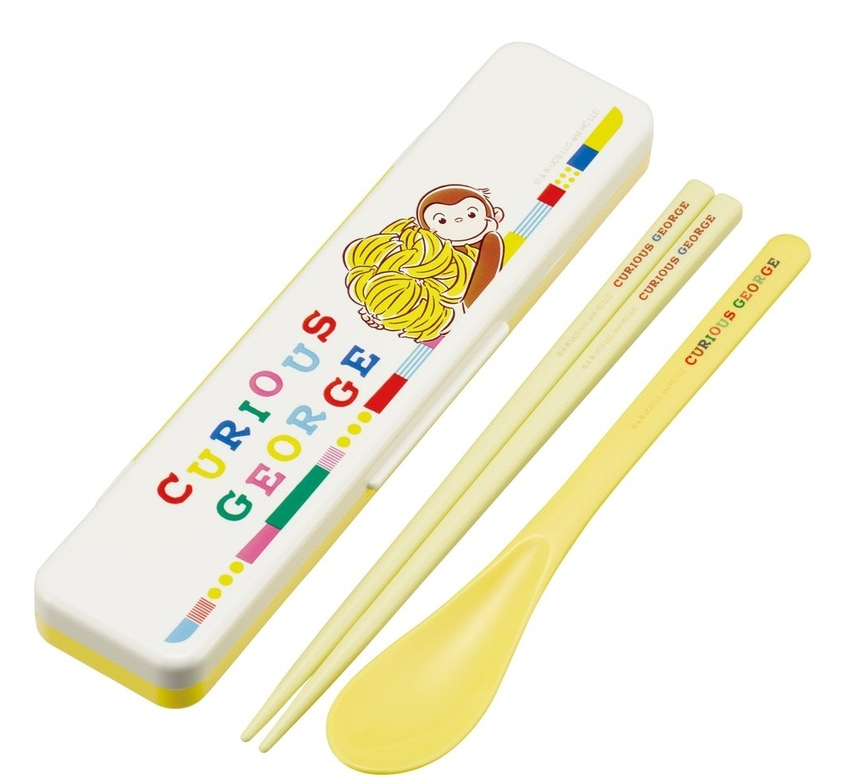 (Pre-Order) Skater Combination set that does not make a sound (chopsticks and spoons) Chopsticks 18cm Curious George Block