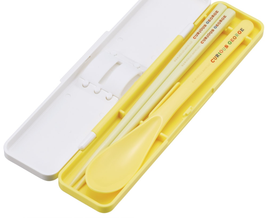 (Pre-Order) Skater Combination set that does not make a sound (chopsticks and spoons) Chopsticks 18cm Curious George Block