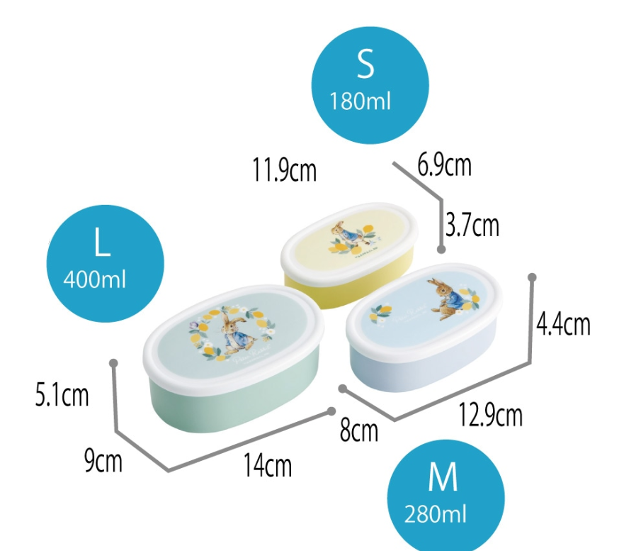 (Pre-Order) Skater Bento box seal container antibacterial storage container set of 3 pieces Peter Rabbit