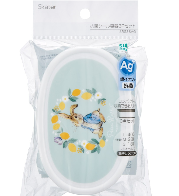 (Pre-Order) Skater Bento box seal container antibacterial storage container set of 3 pieces Peter Rabbit