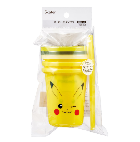 (Pre-Order) Skater 3-Piece Set of Plastic Tumblers with Straws and Lids, Pokémon Pikachu Face