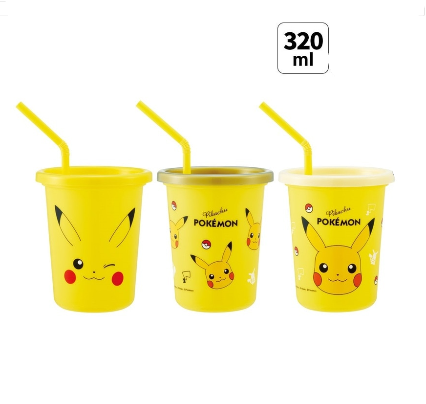 (Pre-Order) Skater 3-Piece Set of Plastic Tumblers with Straws and Lids, Pokémon Pikachu Face