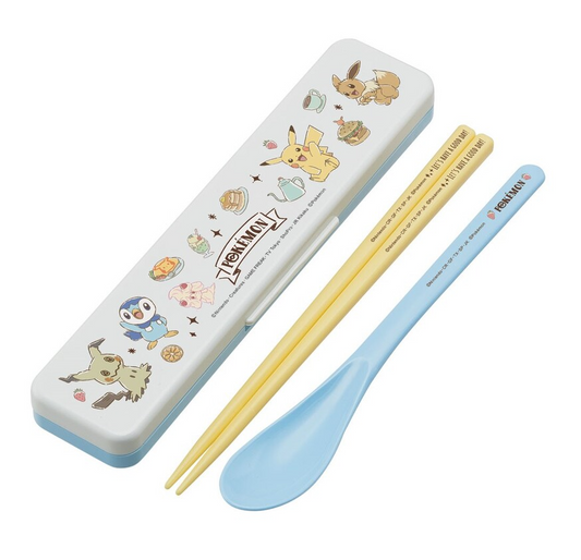 (Pre-Order) Skater Antibacterial Silent Chopsticks and Spoon Set (18cm)  Pokémon Cafe