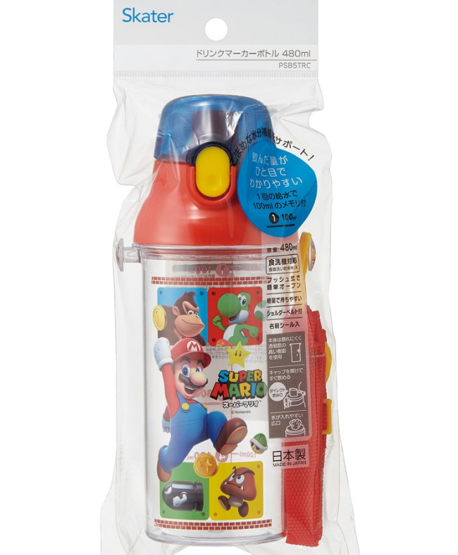 (Pre-Order) Skater Drink Marker Bottle 480ml Direct Drinking Water Bottle Super Mario