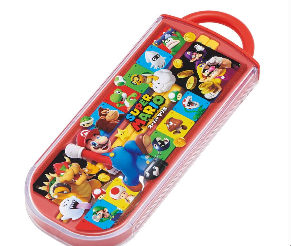 (Pre-Order) Skater hildren's antibacterial lunch box trio set Easy to open sliding type (set of chopsticks, spoon, fork) Super Mario