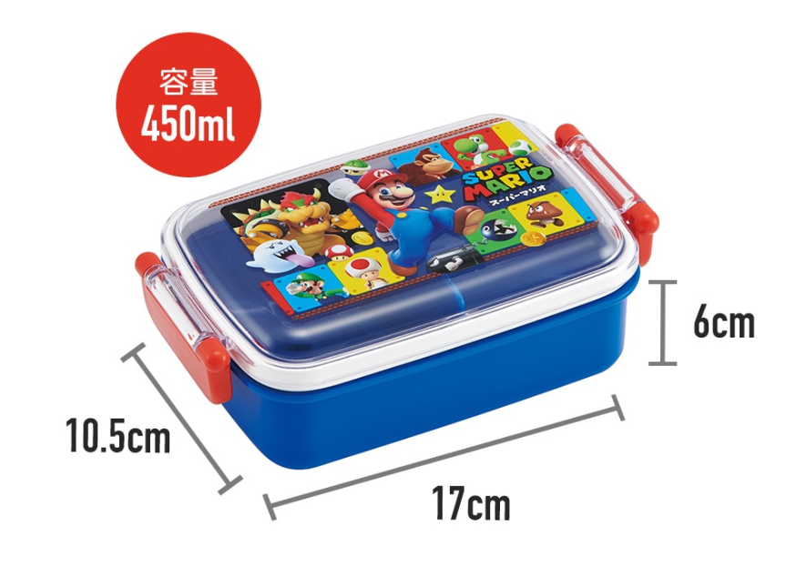 (Pre-Order) Skater Antibacterial side dishes are not easy to collapse Fluffy Lid Lunch Box (Square Type) 1 tier/450ml Super Mario