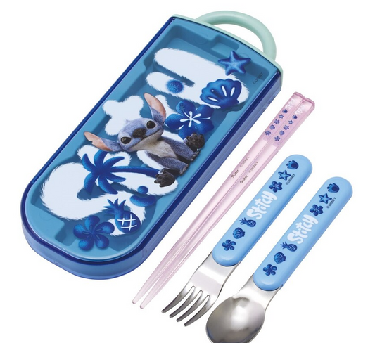 (Pre-Order) Skater Children's Antibacterial Lunch Box Trio Set Easy to Open Sliding Type (Set of Chopsticks, Spoon, Fork) Lilo & Stitch