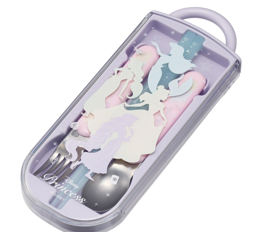 (Pre-Order) Skater Children's Antibacterial Lunch Box Trio Set Easy to Open Sliding Type (Set of Chopsticks, Spoon, Fork) Princess Silhouette