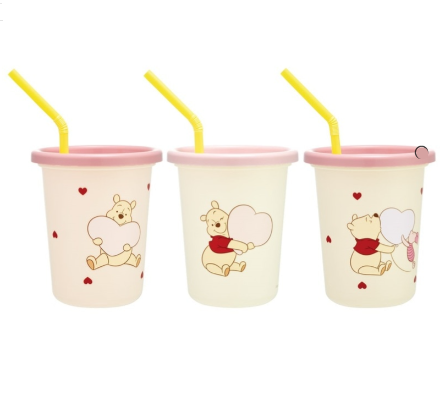 (Pre-Order) Skater Winnie the Pooh HUG&HEART BE POOH Tumblers with Straws, Set of 3
