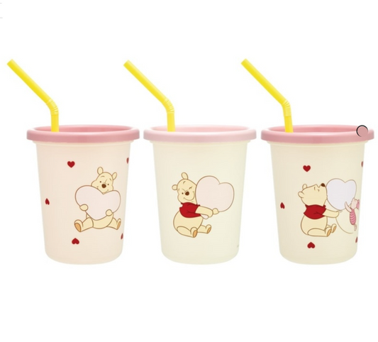 (Pre-Order) Skater Winnie the Pooh HUG&HEART BE POOH Tumblers with Straws, Set of 3