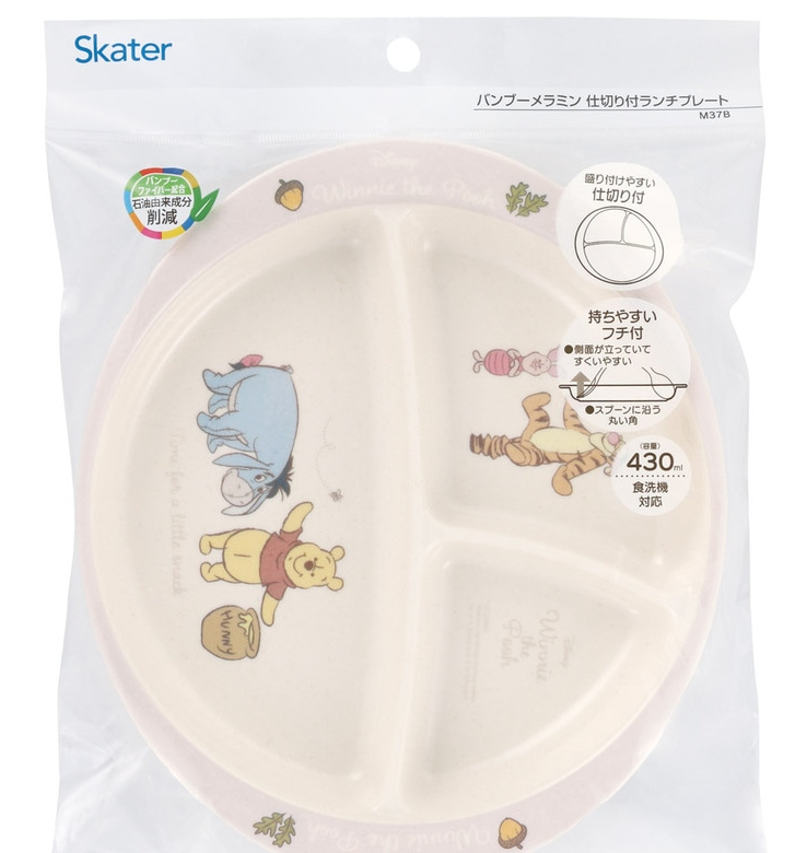 (Pre-Order) Skater Lunch Plate 430ml Divider Bamboo Melamine Plate Plate Tableware Dishwasher Safe Kids Winnie the Pooh