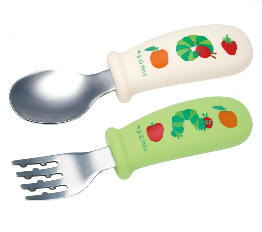 (Pre-Order) Skater + The Very Hungry Caterpillar silicone spoon and fork set for babies