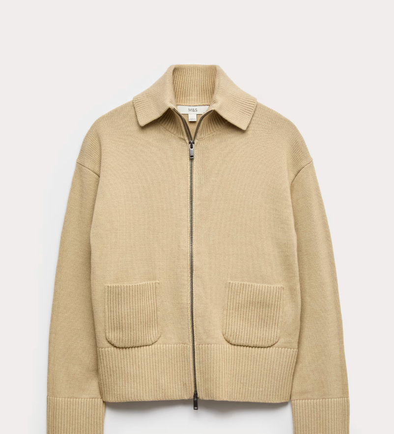 M&S - Cotton Rich Pocket Detail Collared Knitted Jacket