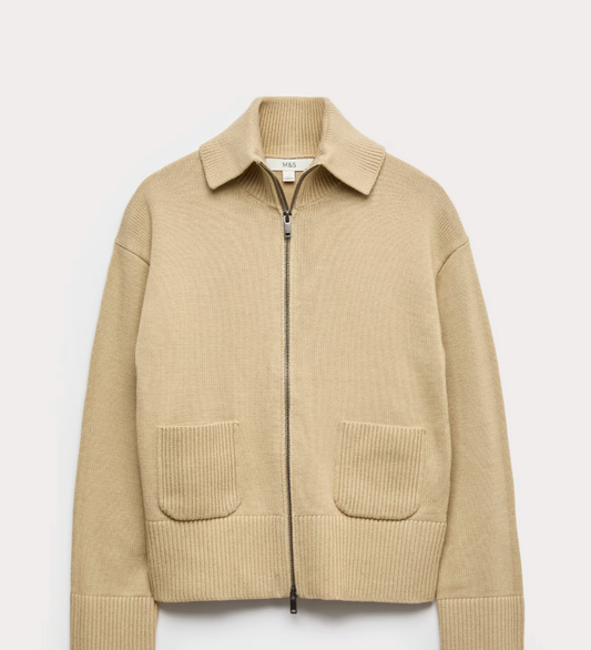 M&S - Cotton Rich Pocket Detail Collared Knitted Jacket