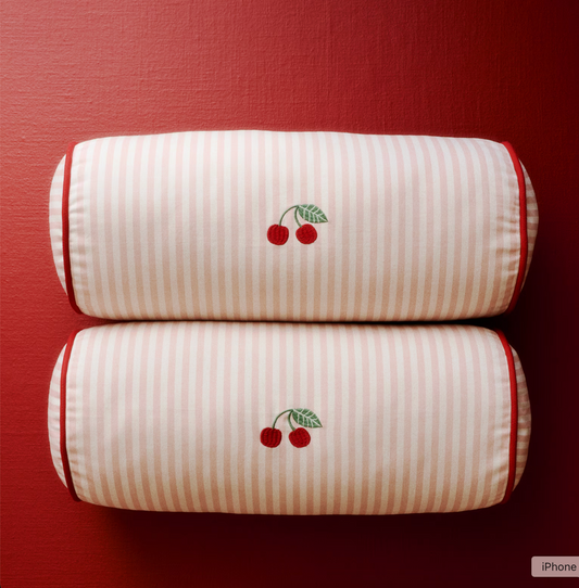 (Pre-order) H&M Home Embroidery-detail bolster - Cherry 18x45cm