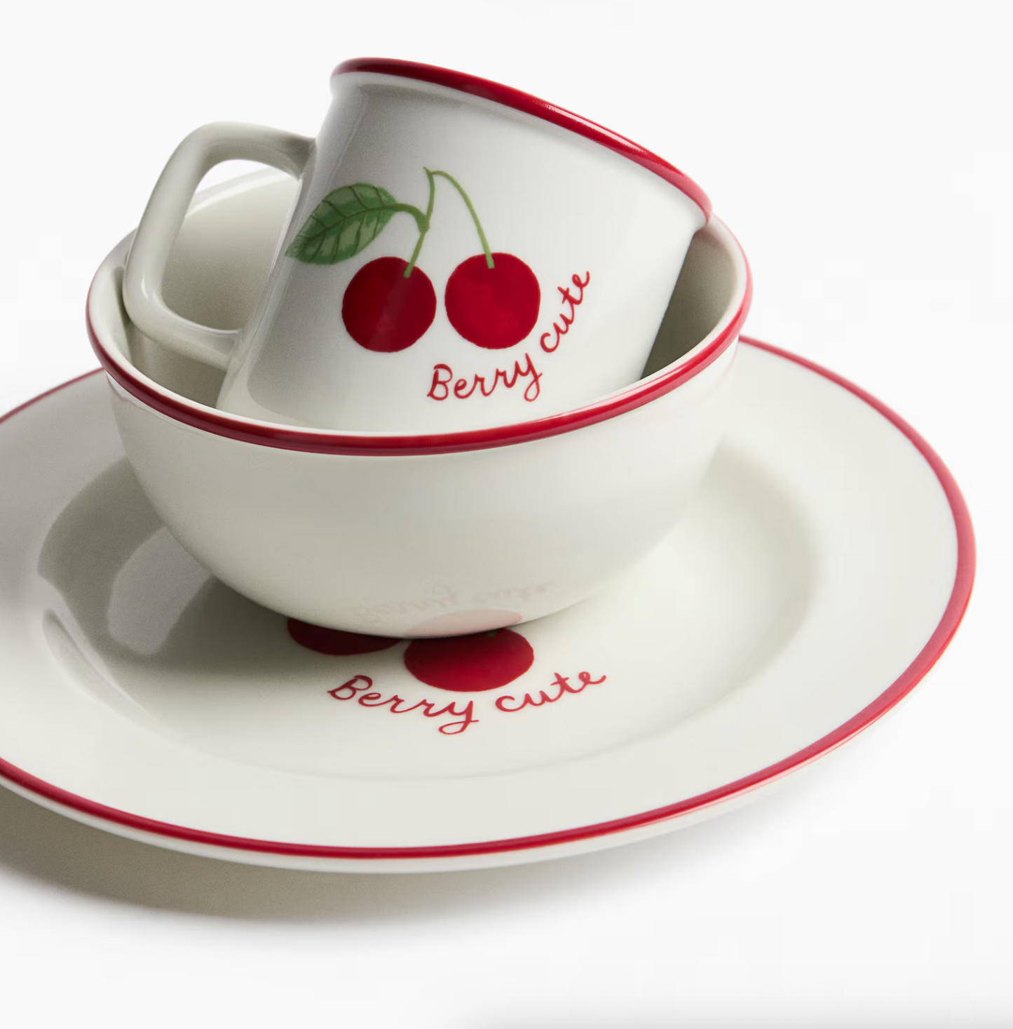 (Pre-order) H&M Home 3-piece children's Porcelain Tableware Set - Cherry