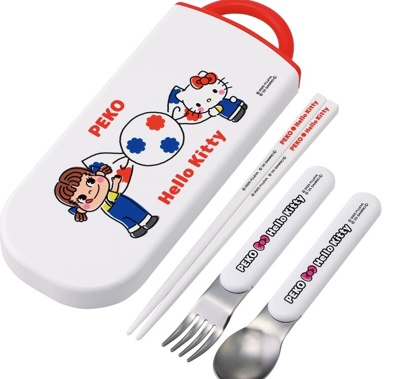 (Pre-Order) Skater Peko-chan × Hello Kitty Chopsticks, Spoon, and Fork Set