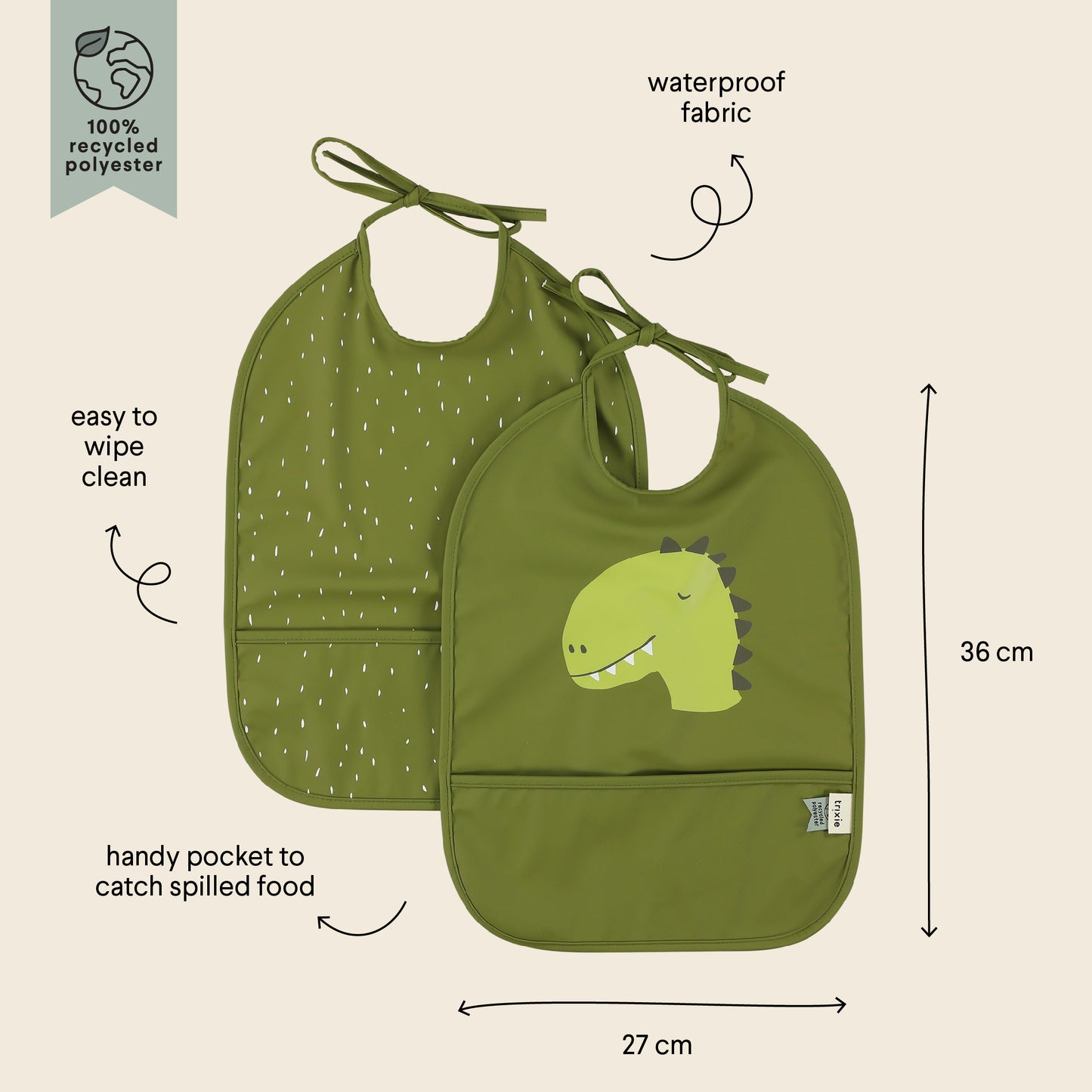 (Pre-Order) SALE Trixie Water-repellent bibs, 2-pack - Mr. Dino