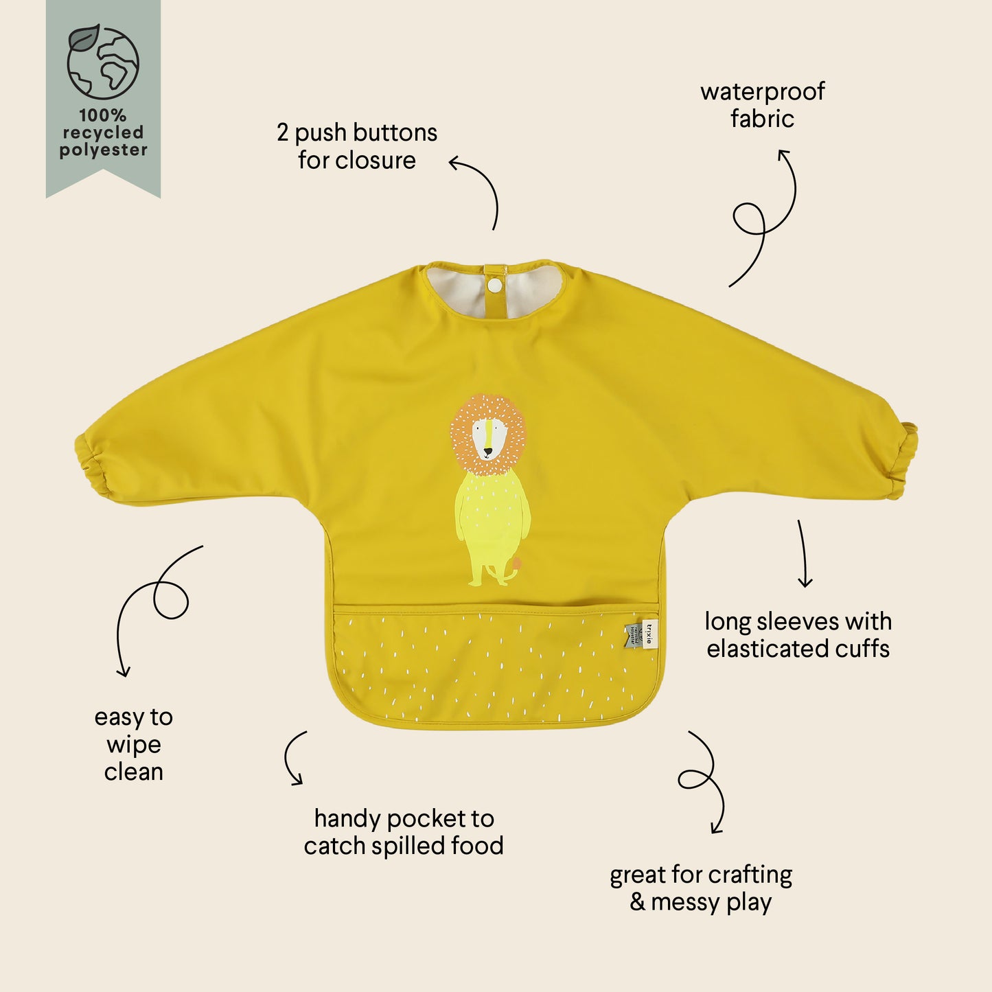 (Pre-Order) SALE Trixie Water-repellent bib with sleeves - Mr. Lion