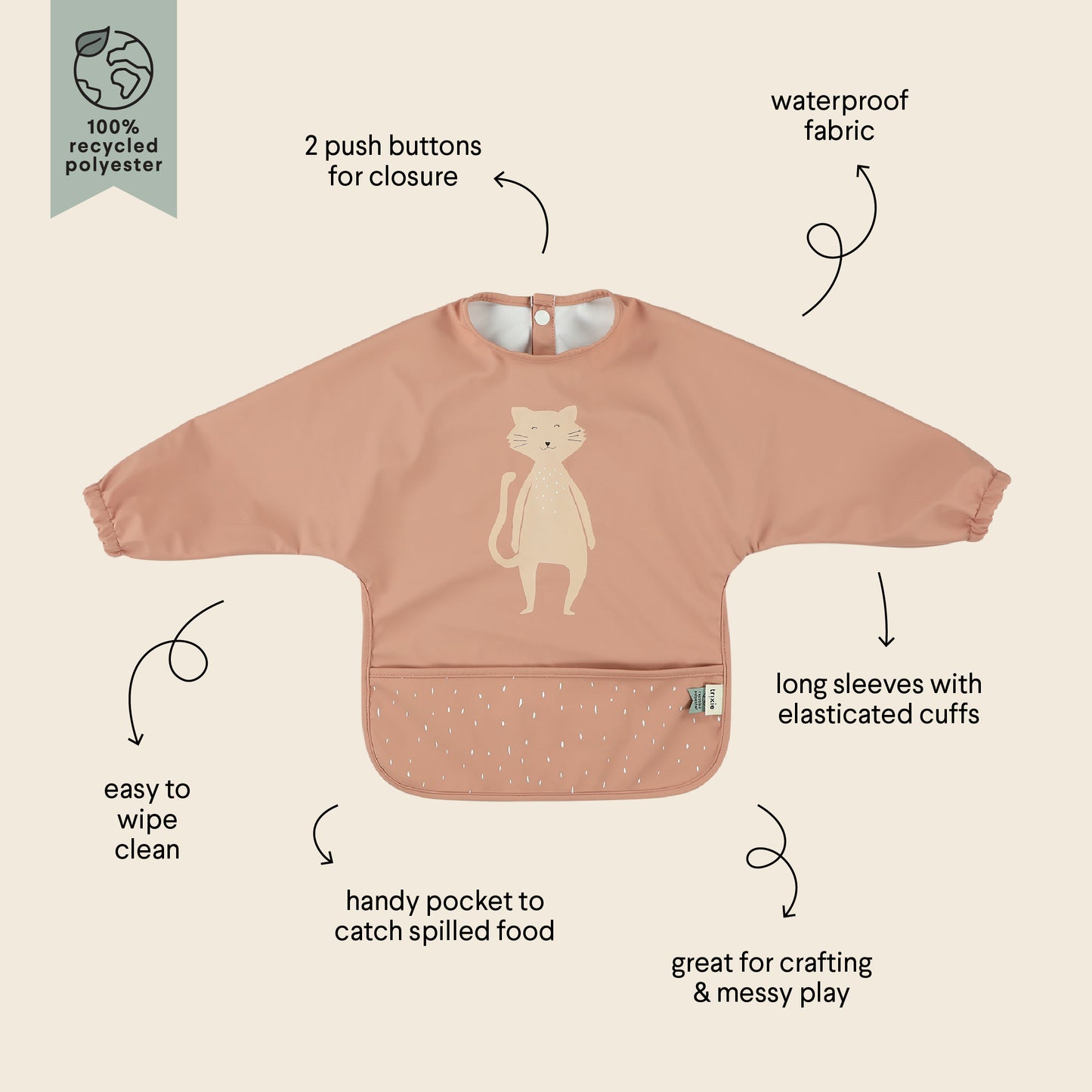 (Pre-Order) SALE Trixie Water-repellent bib with sleeves - Mrs. Cat