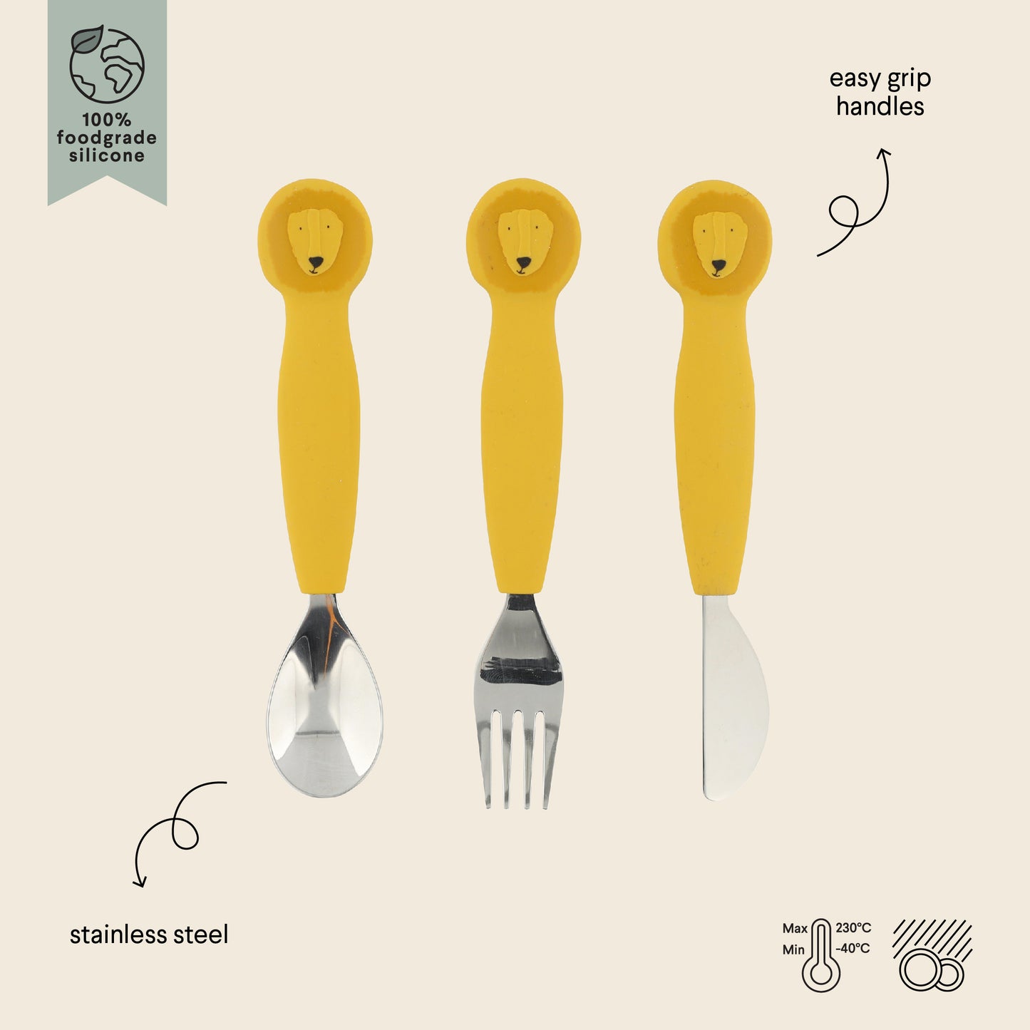 (Pre-Order) SALE Trixie Children's cutlery set made of silicone, 3-piece - Mr. Lion