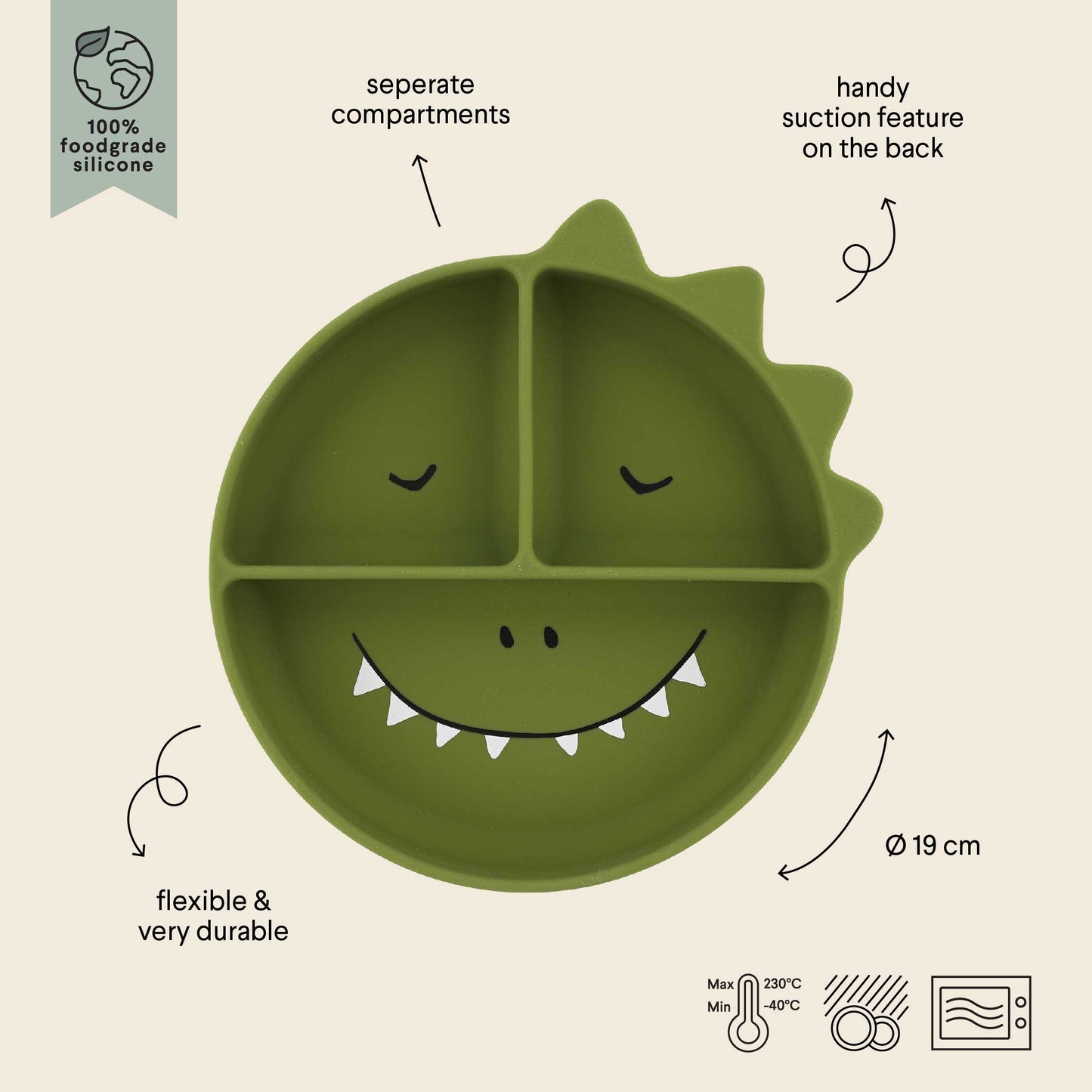 (Pre-Order) SALE Trixie Silicone feeding plate with suction cup - Mr. Dino