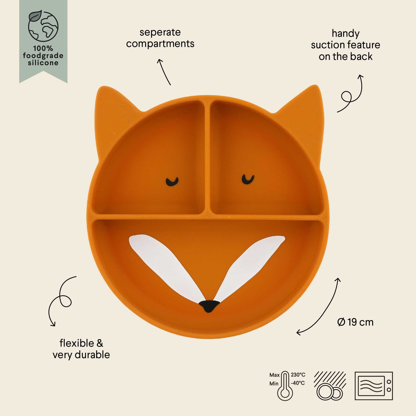(Pre-Order) SALE Trixie Silicone feeding plate with suction cup - Mr. Fox