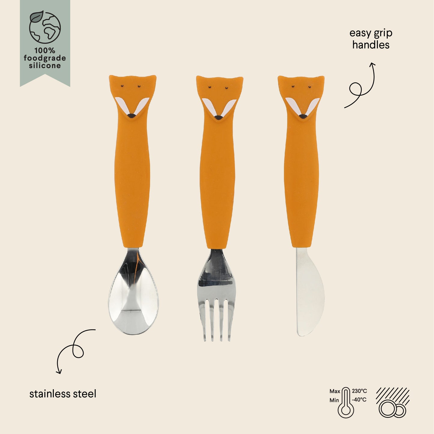 (Pre-Order) SALE Trixie Children's cutlery set made of silicone, 3-piece - Mr. Fox