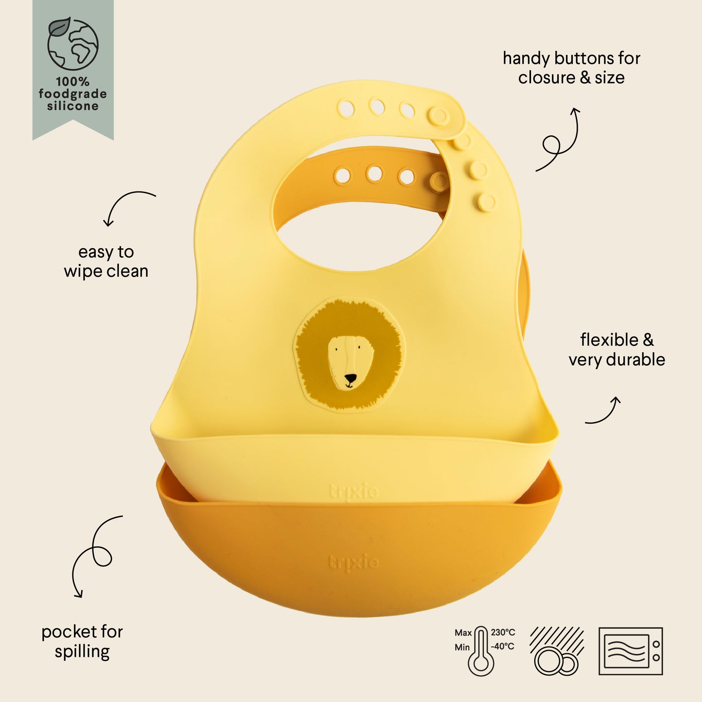 (Pre-Order) SALE Trixie Silicone bibs 2-pack - Mr. Lion