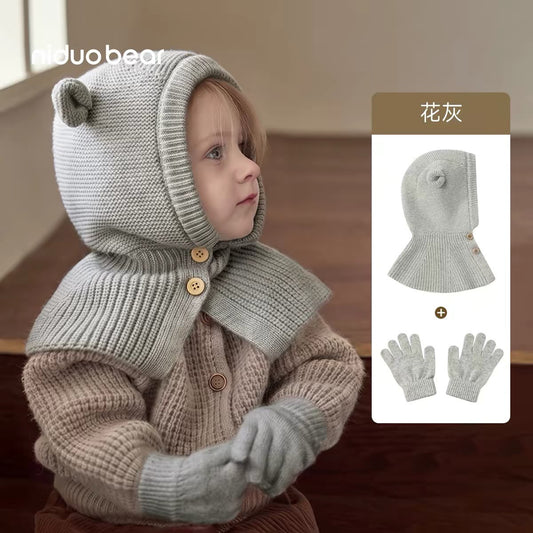 (Pre-Order) Niduo Bear Winter Hat + Gloves Set 44-50cm