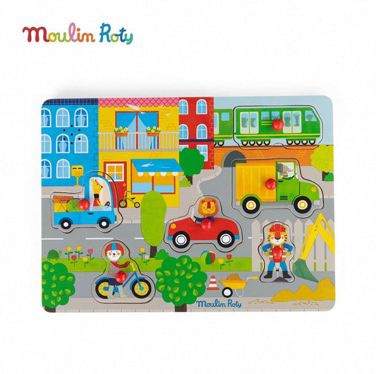 (Pre- Order) Moulin Roty Baby Puzzle with Sound - Transportation