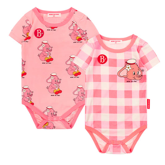 (Pre-Order) Bebedepino All-Over Pink Elephant Baby Bodysuit Set