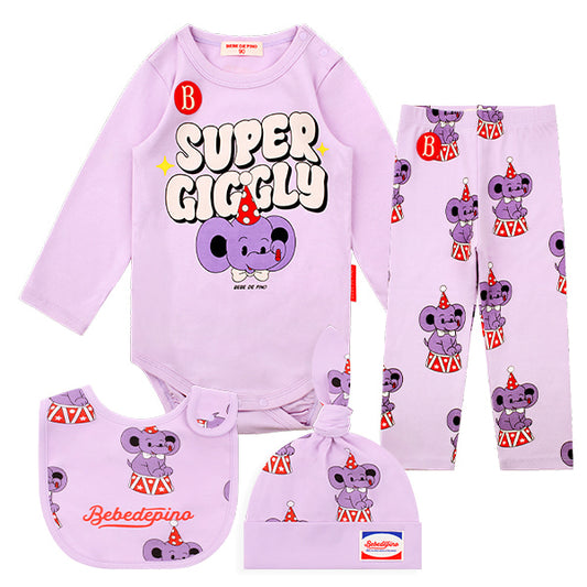 (Pre-Order) Bebedepino Baby Giggle Elephant All-Over Bodysuit Set
