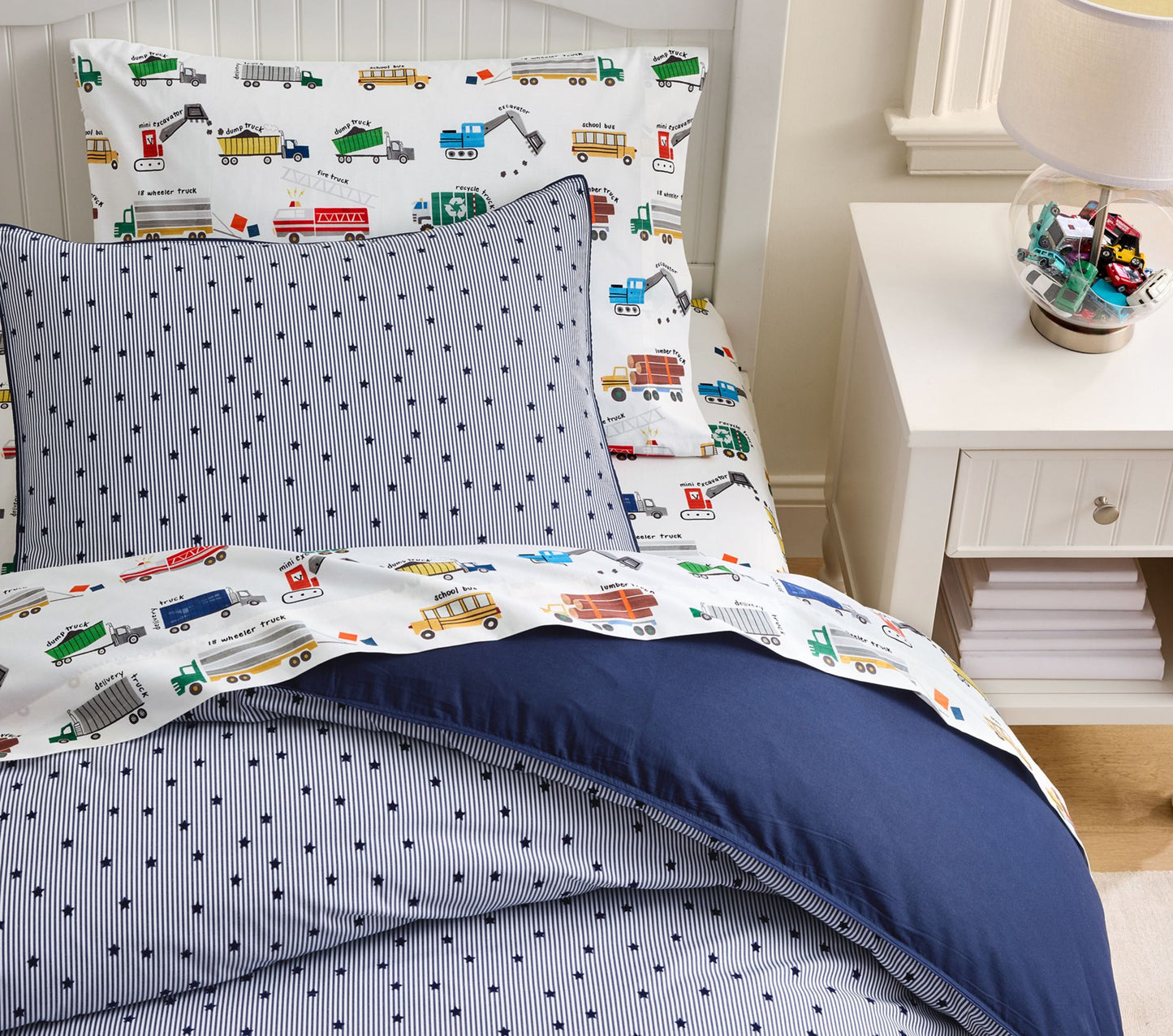 (Pre-Order) Pottery Barn Kids Busy Trucks Organic Sheet Set & Pillowcases